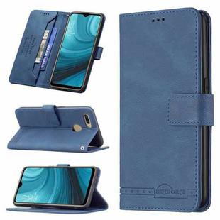 For OPPO A7 Magnetic Clasp RFID Blocking Anti-Theft Leather Case with Holder & Card Slots & Wallet(Blue)