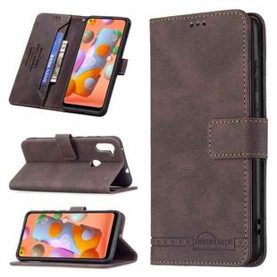 For Samsung Galaxy A11 Magnetic Clasp RFID Blocking Anti-Theft Leather Case with Holder & Card Slots & Wallet(Brown)