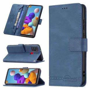 For Samsung Galaxy A21s Magnetic Clasp RFID Blocking Anti-Theft Leather Case with Holder & Card Slots & Wallet(Blue)