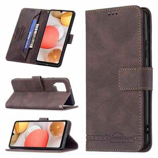 For Samsung Galaxy A42 5G Magnetic Clasp RFID Blocking Anti-Theft Leather Case with Holder & Card Slots & Wallet(Brown)