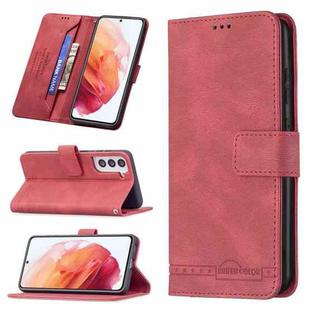 For Samsung Galaxy S21 5G Magnetic Clasp RFID Blocking Anti-Theft Leather Case with Holder & Card Slots & Wallet(Red)