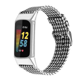 For Fitbit Charge 5 Nylon Canvas Watch Band(Black White Grid)