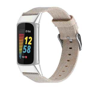 For Fitbit Charge 5 Nylon Canvas Watch Band(Apricot)
