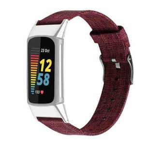 For Fitbit Charge 5 Nylon Canvas Watch Band(Purple Red)