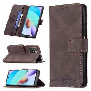 For Xiaomi Redmi 10 Magnetic Clasp RFID Blocking Anti-Theft Leather Case with Holder & Card Slots & Wallet(Brown)