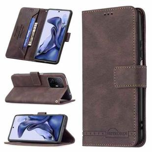 For Xiaomi Mi 11T / 11T Pro Magnetic Clasp RFID Blocking Anti-Theft Leather Case with Holder & Card Slots & Wallet(Brown)