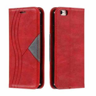For iPhone 6 Splicing Color Magnetic Hem Horizontal Flip Leather Case with Holder & Card Slots(Red)