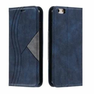 For iPhone 6 Plus Splicing Color Magnetic Hem Horizontal Flip Leather Case with Holder & Card Slots(Blue)