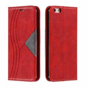 For iPhone 6 Plus Splicing Color Magnetic Hem Horizontal Flip Leather Case with Holder & Card Slots(Red)