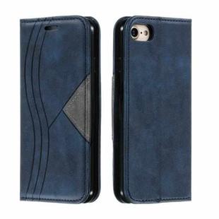 For iPhone SE 2022 / SE 2020 / 8 / 7 Splicing Color Magnetic Hem Horizontal Flip Leather Case with Holder & Card Slots(Blue)