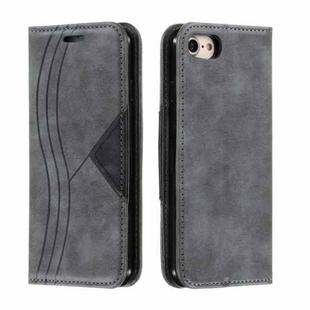 For iPhone SE 2022 / SE 2020 / 8 / 7 Splicing Color Magnetic Hem Horizontal Flip Leather Case with Holder & Card Slots(Grey)