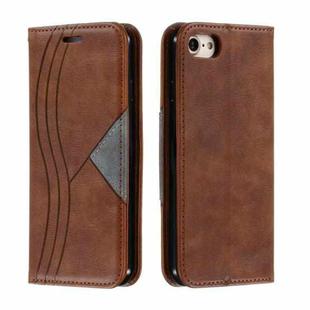 For iPhone SE 2022 / SE 2020 / 8 / 7 Splicing Color Magnetic Hem Horizontal Flip Leather Case with Holder & Card Slots(Brown)