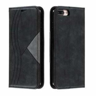 For iPhone 8 Plus / 7 Plus Splicing Color Magnetic Hem Horizontal Flip Leather Case with Holder & Card Slots(Black)