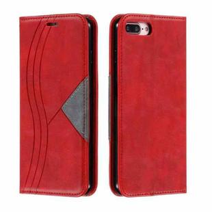 For iPhone 8 Plus / 7 Plus Splicing Color Magnetic Hem Horizontal Flip Leather Case with Holder & Card Slots(Red)