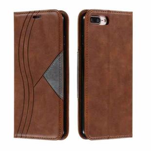 For iPhone 8 Plus / 7 Plus Splicing Color Magnetic Hem Horizontal Flip Leather Case with Holder & Card Slots(Brown)