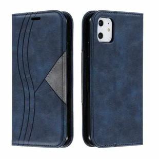 For iPhone 11 Splicing Color Magnetic Hem Horizontal Flip Leather Case with Holder & Card Slots(Blue)