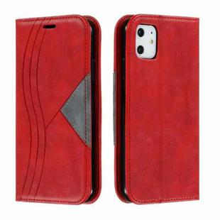 For iPhone 11 Splicing Color Magnetic Hem Horizontal Flip Leather Case with Holder & Card Slots(Red)