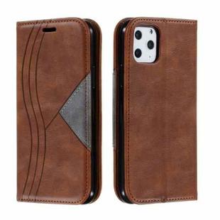 For iPhone 11 Pro Splicing Color Magnetic Hem Horizontal Flip Leather Case with Holder & Card Slots(Brown)