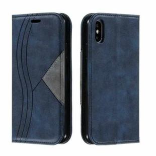 For iPhone X / XS Splicing Color Magnetic Hem Horizontal Flip Leather Case with Holder & Card Slots(Blue)