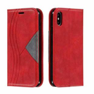 For iPhone X / XS Splicing Color Magnetic Hem Horizontal Flip Leather Case with Holder & Card Slots(Red)