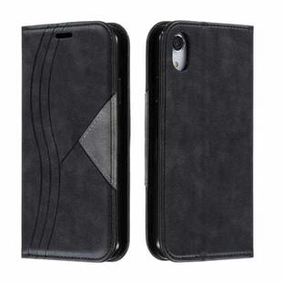 For iPhone XR Splicing Color Magnetic Hem Horizontal Flip Leather Case with Holder & Card Slots(Black)