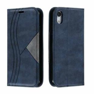 For iPhone XR Splicing Color Magnetic Hem Horizontal Flip Leather Case with Holder & Card Slots(Blue)