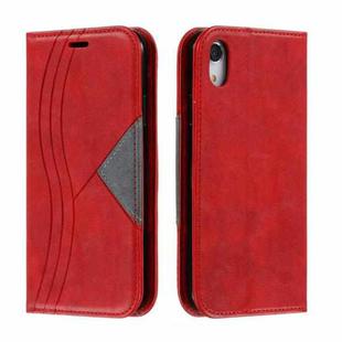 For iPhone XR Splicing Color Magnetic Hem Horizontal Flip Leather Case with Holder & Card Slots(Red)