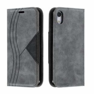 For iPhone XR Splicing Color Magnetic Hem Horizontal Flip Leather Case with Holder & Card Slots(Grey)