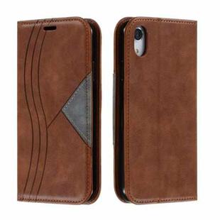 For iPhone XR Splicing Color Magnetic Hem Horizontal Flip Leather Case with Holder & Card Slots(Brown)