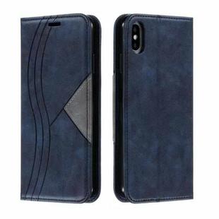 For iPhone XS Max Splicing Color Magnetic Hem Horizontal Flip Leather Case with Holder & Card Slots(Blue)