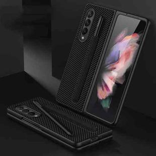 For Samsung Galaxy Z Fold3 5G GKK Ultra-thin PC + Leather Full Coverage Phone Flip Case with Pen Slot(Carbon Fiber Texture)