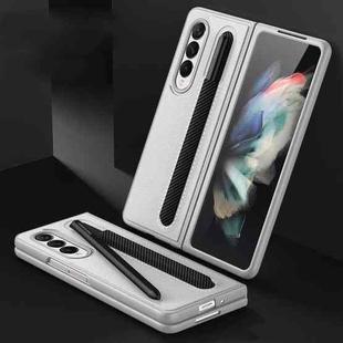 For Samsung Galaxy Z Fold3 5G GKK Ultra-thin PC + Leather Full Coverage Phone Flip Case with Pen Slot(Silver)