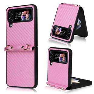 For Samsung Galaxy Z Flip3 5G Carbon Fiber Texture Shock-proof PU Phone Case(Pink)