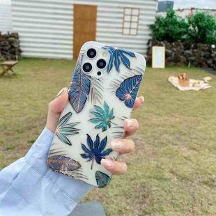 For iPhone 11 Pro Max Plating Transparent Double-sided Film IMD TPU Phone Case (Banana Leaf DX-58)