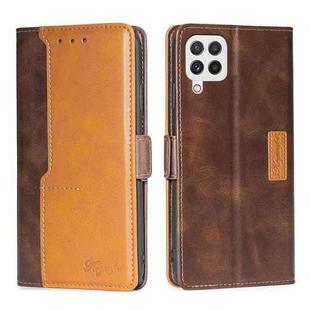 For Samsung Galaxy A22 4G Retro Texture Contrast Color Buckle Horizontal Flip Leather Case with Holder(Dark Brown+Gold)