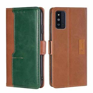 For Samsung Galaxy F52 5G Retro Texture Contrast Color Buckle Horizontal Flip Leather Case with Holder(Light Brown+Green)