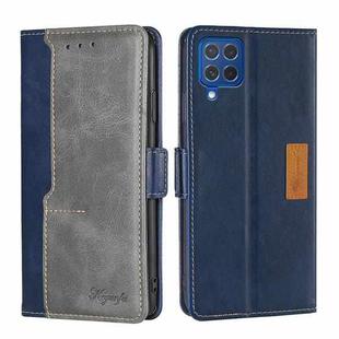 For Samsung Galaxy F62 / M62 Retro Texture Contrast Color Buckle Horizontal Flip Leather Case with Holder(Blue+Grey)