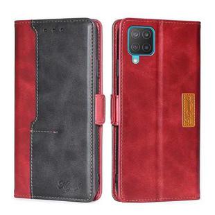 For Samsung Galaxy M12 / F12 Retro Texture Contrast Color Buckle Horizontal Flip Leather Case with Holder(Red+Black)