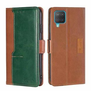 For Samsung Galaxy M12 / F12 Retro Texture Contrast Color Buckle Horizontal Flip Leather Case with Holder(Light Brown+Green)