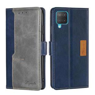 For Samsung Galaxy M12 / F12 Retro Texture Contrast Color Buckle Horizontal Flip Leather Case with Holder(Blue+Grey)