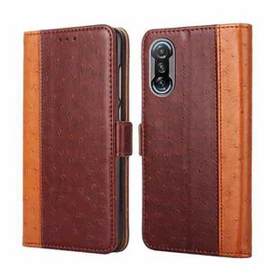 For Xiaomi Redmi K40 Gaming Ostrich Texture Horizontal Flip Leather Phone Case with Holder & Card Slots & Wallet(Brown)
