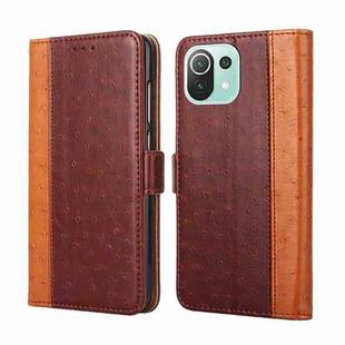 For Xiaomi Mi 11 Lite Ostrich Texture Horizontal Flip Leather Phone Case with Holder & Card Slots & Wallet(Brown)
