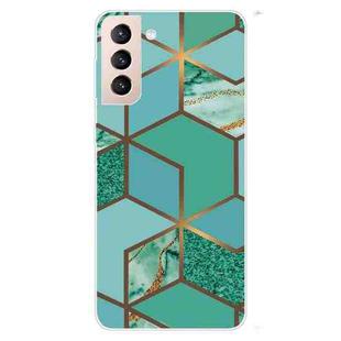 For Samsung Galaxy S22 5G Marble Pattern Shockproof TPU Protective Case(Rhombus Green)