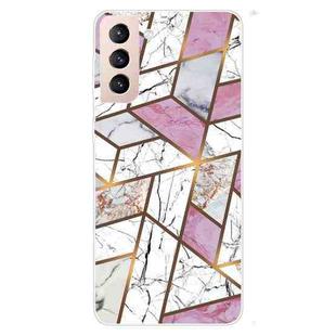 For Samsung Galaxy S22 5G Marble Pattern Shockproof TPU Protective Case(Rhombus White Purple)