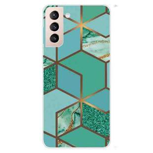 For Samsung Galaxy S22+ 5G Marble Pattern Shockproof TPU Protective Case(Rhombus Green)