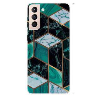 For Samsung Galaxy S22+ 5G Marble Pattern Shockproof TPU Protective Case(Rhombus Dark Green)