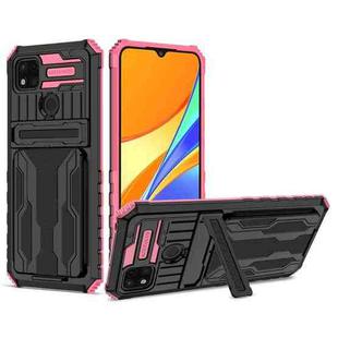 For Xiaomi Redmi 9C Armor Card PC + TPU Shockproof Phone Case with Card Slot & Invisible Holder(Pink)