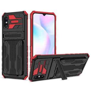 For Xiaomi Redmi 9A Armor Card PC + TPU Shockproof Phone Case with Card Slot & Invisible Holder(Red)