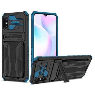 For Xiaomi Redmi 9A Armor Card PC + TPU Shockproof Phone Case with Card Slot & Invisible Holder(Blue)