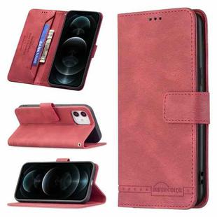 For iPhone 12 / 12 Pro Magnetic Clasp RFID Blocking Anti-Theft Leather Case with Holder & Card Slots & Wallet(Red)